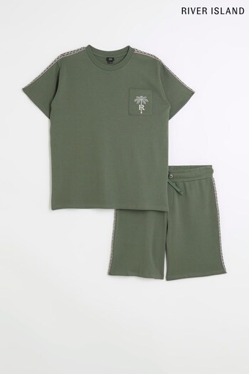 River Island Green Boys Taped T-Shirt Short Set (999557) | £25 - £32