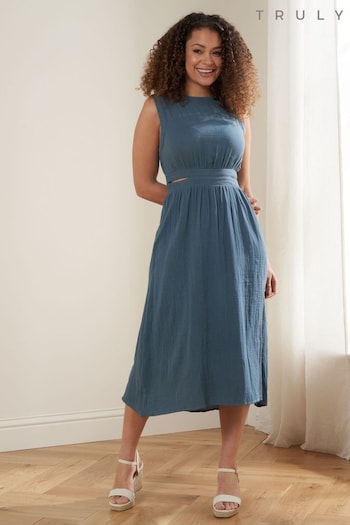 Truly Blue Cheesecloth Midi Dress (999632) | £90