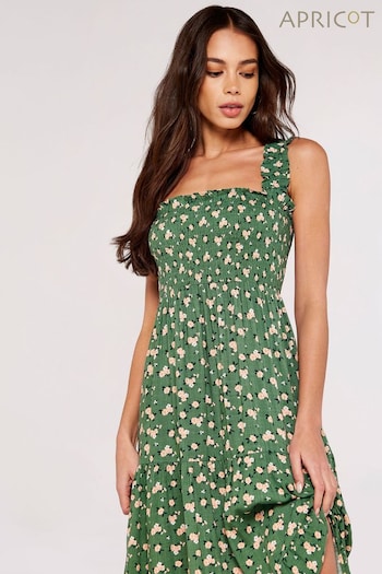 Apricot Green Multi Ditsy Floral Smocked Midi Printed Dress (999729) | £45