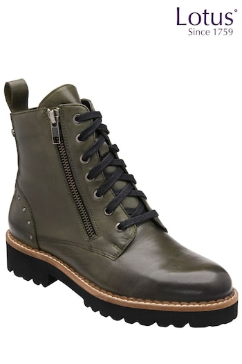 Lotus Green Leather Zip-Up Ankle Gree Boots (999768) | £85