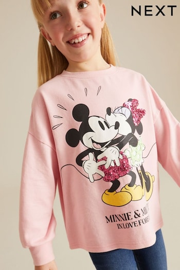 Pink Sequin Minnie and Mickey Mouse Disney License Long Sleeve T-Shirt (3-16yrs) (999982) | £15 - £21