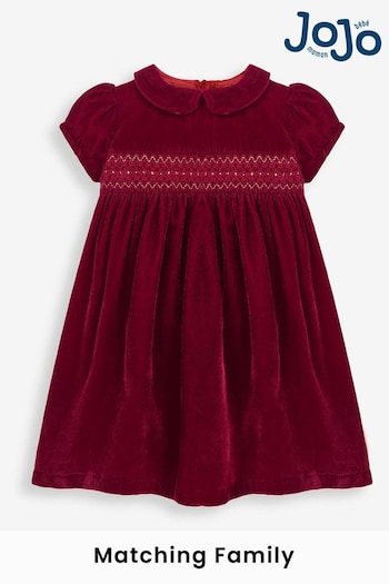 JoJo Maman Bébé Red Velvet Smocked Party Dress (9EQ586) | £38