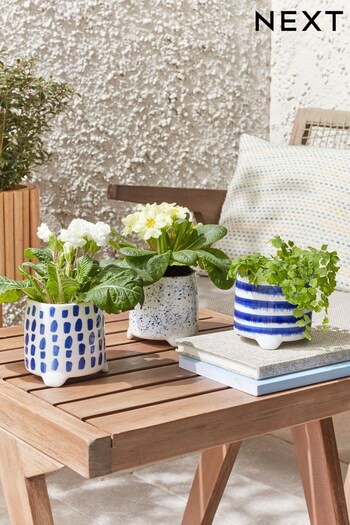 Set of 3 Blue Outdoor Ceramic Patterned Planter (9G9702) | £20