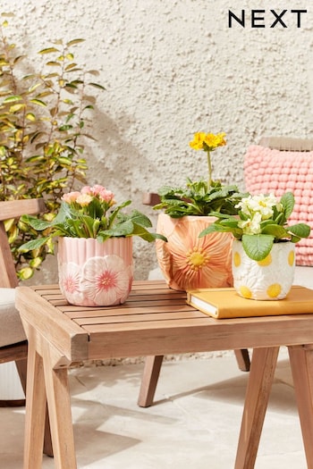Set of 3 Pink Outdoor Ceramic Floral Planter (9J9767) | £32