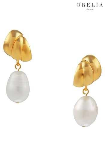 Orelia London Gold Tone Cocoon Pearl Drop Earrings (A01704) | £28
