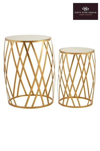 Fifty Five South Set of 2 Gold Avantis Round Side Tables With Mirror Top (A01884) | £175