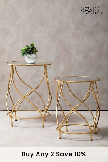 Fifty Five South Set of 2 Gold Marcia Mirror Top Side Tables (A02058) | £245