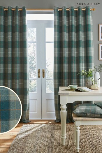 Laura Ashley Sage Green Alfriston Check Blackout Lined Blackout/Thermal Eyelet Curtains (A03815) | £100 - £190