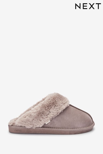Beige Suede Faux Fur Lined Mule Slippers (A04231) | £23