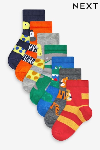 Red/Blue/Green Animal 7 Pack Cotton Rich Socks (A05835) | £9 - £11