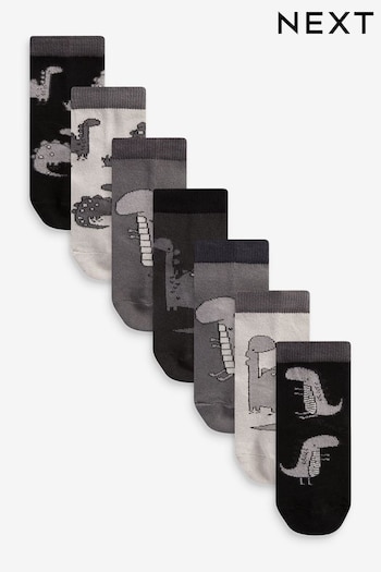Black/Grey Dinosaur Cotton Rich Socks 7 Pack (A05926) | £9 - £11