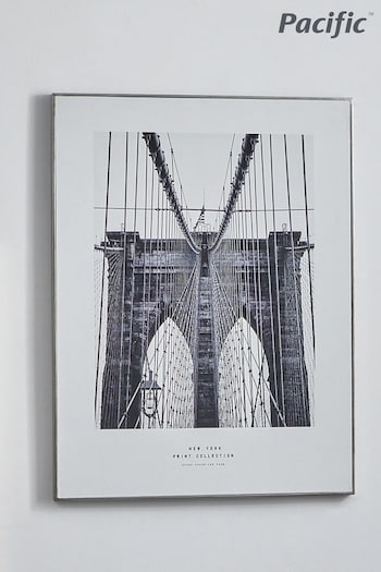 Pacific Black Mono New York Print With Silver Frame (A06865) | £70