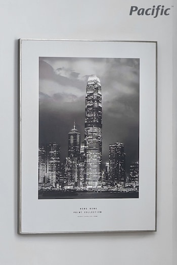 Pacific Black Mono Hong Kong Print With Silver Frame (A06866) | £70