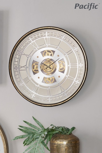 Pacific Gold Antique Gold Metal & Mirror Round Cog Wall Clock (A06894) | £160