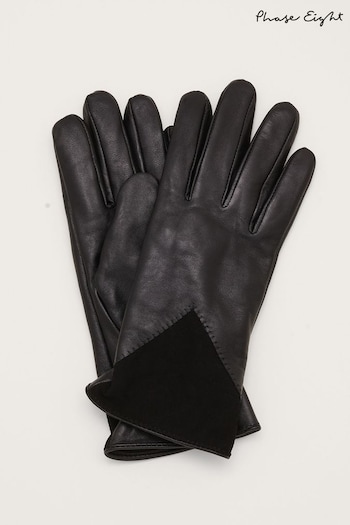 Phase Eight Black Daizy Leather Gloves (A07046) | £39