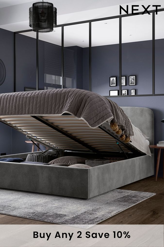 Opulent Velvet Steel Grey Matson Upholstered Ottoman Storage Bed Frame (A07277) | £575 - £775