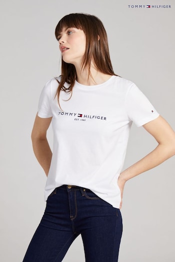 Tommy stripe Hilfiger White Heritage Logo T-Shirt (A08103) | £45