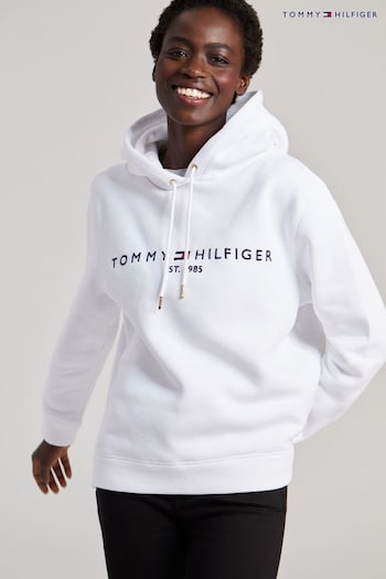 Tommy Curve Hilfiger White Heritage Logo Hoodie (A08107) | £110