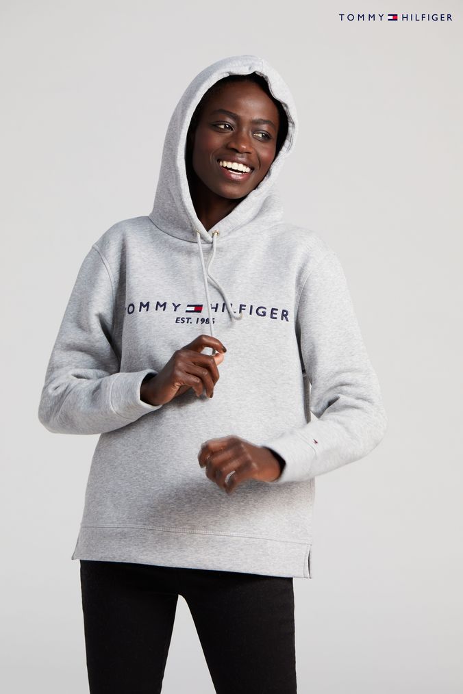 Grey tommy hilfiger hoodie women's sales