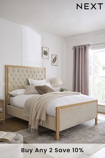 Fine Chenille Light Natural Francesca Wooden and Upholstered Bed Frame (A09119) | £850 - £1,050