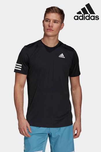 adidas Black Tennis Club 3-Stripess T-Shirt (A09862) | £38