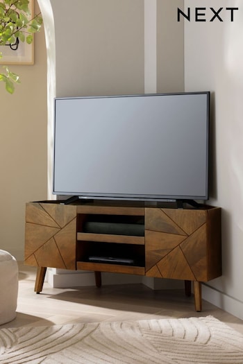 Dark Zaria Mango Wood Corner TV Stand (A10464) | £499