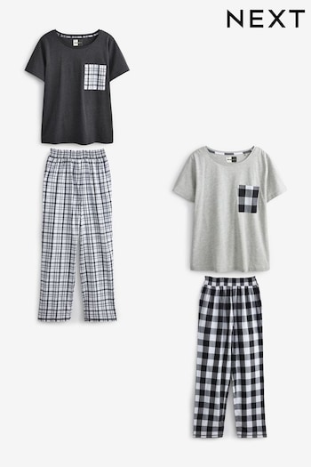 Black/White Check Cotton Blend Pyjamas 2 Pack (A10562) | £48