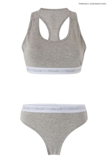French Connection Grey Fcuk Crop Top & Thong Set (A11571) | £18