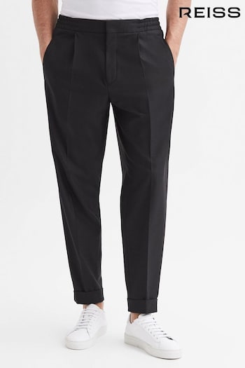 Reiss Black Brighton Relaxed Drawstring Trousers Fit with Turn-Ups (A11962) | £138