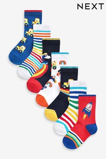 Rainbow Stripe Transport 7 Pack Cotton Rich Socks (A12497) | £9 - £11