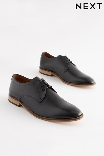 Black Wide Fit Contrast Sole Leather Derby Shoes (A12558) | £65