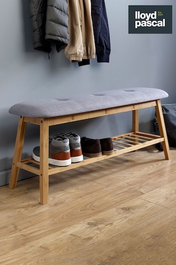 Lloyd Pascal Brown Climate Grey and Bamboo Bench With Shoe Rack (A12650) | £90