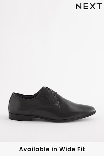 Black Wide Fit Leather Plain Derby Shoes Shell (A12663) | £39