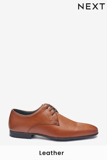 Tan Brown Wide Fit Leather Plain Derby Shoes worn (A12664) | £39