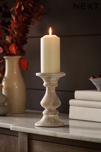 Wood Pillar Candle Holder Brown Small (A12863) | £12