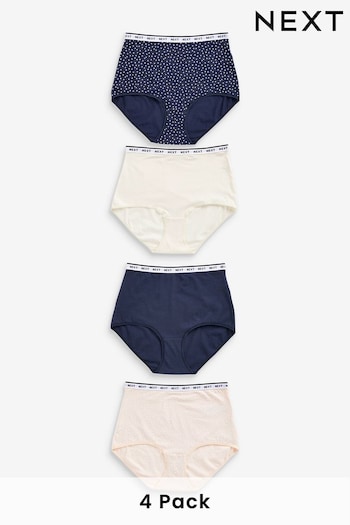 Navy/ Pink Spot Full Brief Cotton Rich Logo Knickers 4 Pack (A13010) | £19