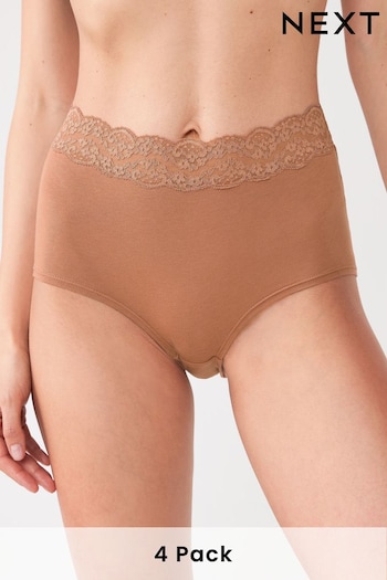 Caramel Full Brief Cotton & Lace Knickers 4 Pack (A13506) | £18