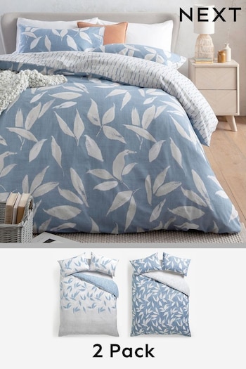 2 Pack Blue leaf Reversible Duvet Cover and Pillow Case Set (A13748) | £36 - £74