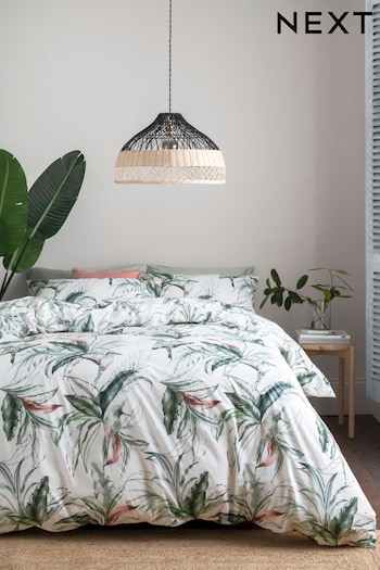 Green Palm Leaf 100% Cotton Printed Duvet Cover and Pillowcase Set (A13754) | £18 - £48