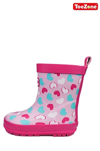 ToeZone Pink Love Heart Print Wellies (A14385) | £17