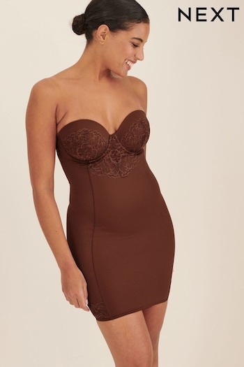 Chocolate Brown Firm Tummy Control Cupped Lace Slip (A14417) | £36