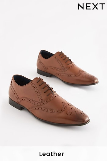 Tan Brown Wide Fit Leather Oxford Brogue Shoes (A14880) | £39