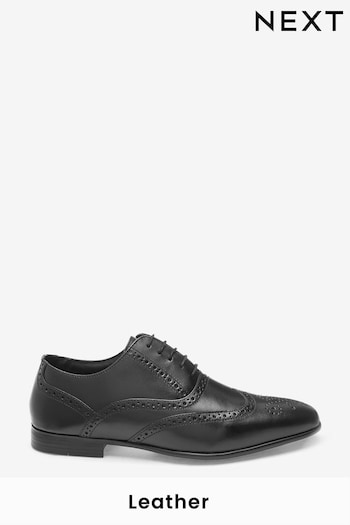 Black Wide Fit Leather Oxford Brogue Shoes (A14881) | £39
