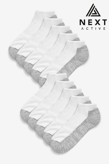 White/Grey 10 Pack Cushioned Trainers Socks (A14892) | £22