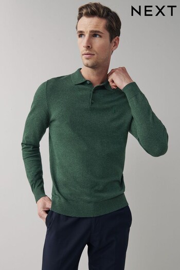 Green with Stag Embroidery Knitted Polo Shirt (A16235) | £28