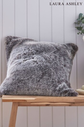Laura Ashley Silver Square Exmore Faux Fur Cushion (A17780) | £55