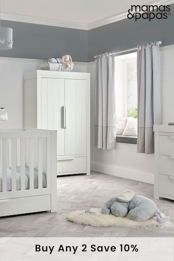 Mamas & Papas 3 Piece White Wash Franklin Cot Bed Range with Dresser and Wardrobe (A18253) | £1,349