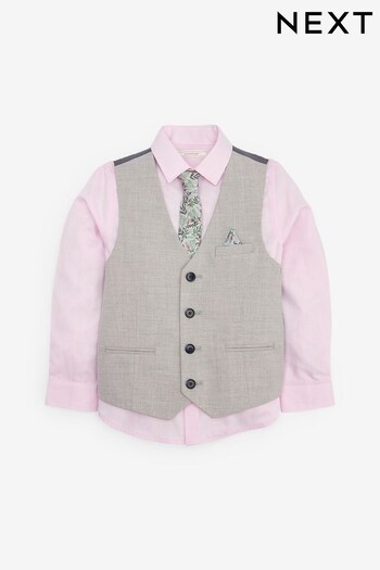 Grey Waistcoat, Pink Shirt & Tie Set Waistcoat (12mths-16yrs) (A18315) | £30 - £39