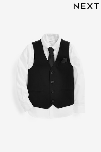 Black Waistcoat, Shirt & Plain Tie Set Waistcoat (12mths-16yrs) (A18318) | £30 - £39