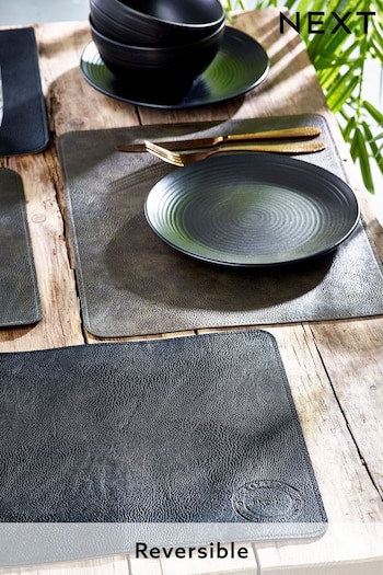 Set of 4 Brown Bronx Reversible Faux Leather Placemats (A19061) | £20